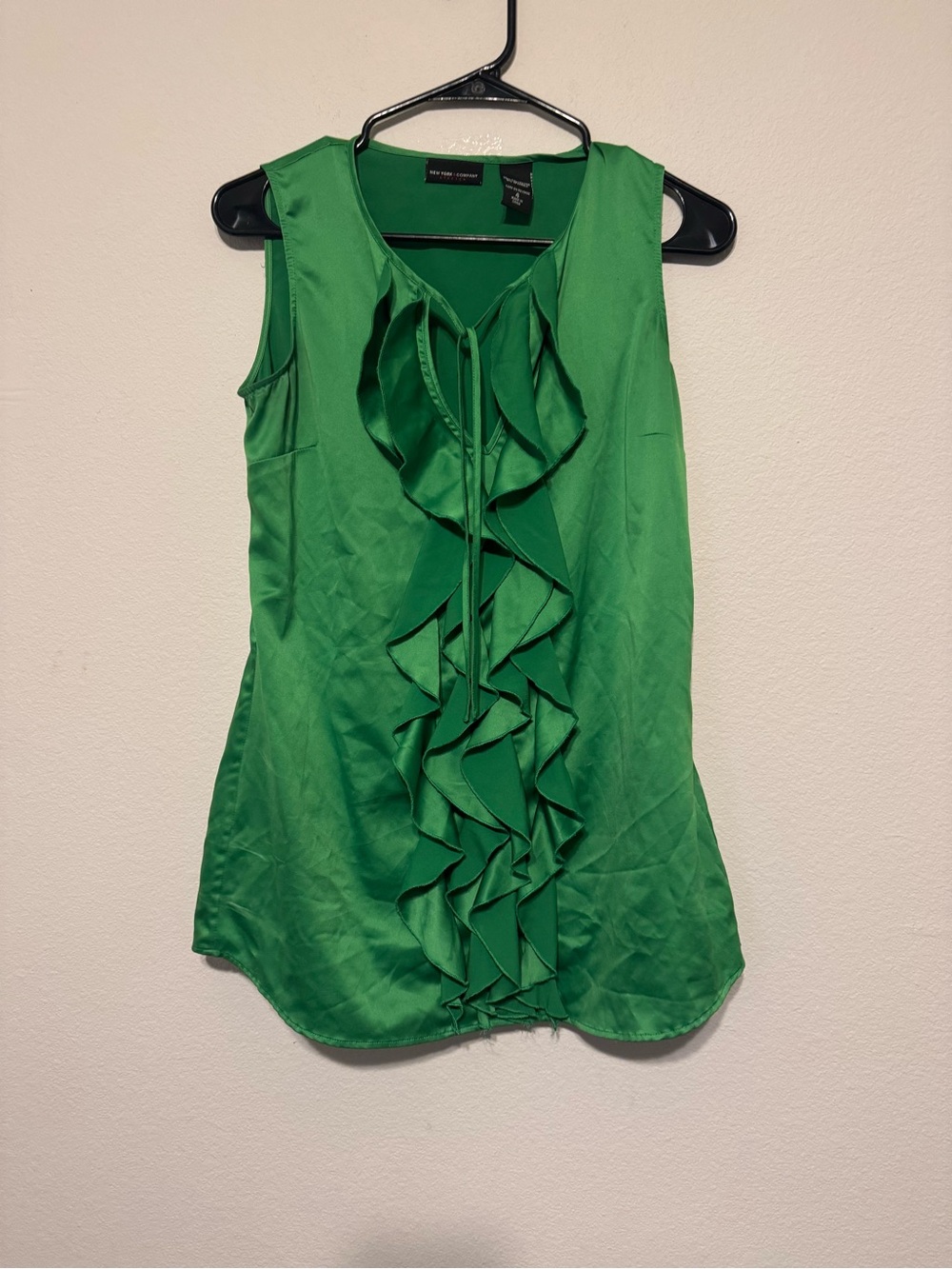 New York & Company Bright Green Ruffle Front Sleeveless Camisole